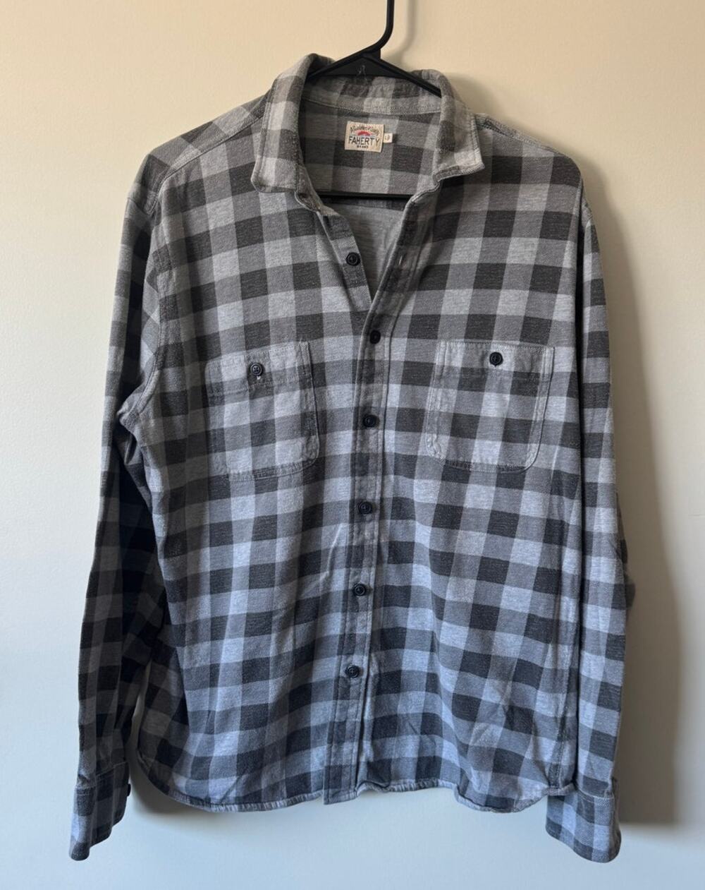 Faherty Men's Knit Seasons Flannel in Grey/Black Buffalo Check Size Large
